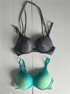 La Senza Beyond Sexy Metallic Lace Bra/Hello Sugar Turquoise Ombré Lace Bra 32C